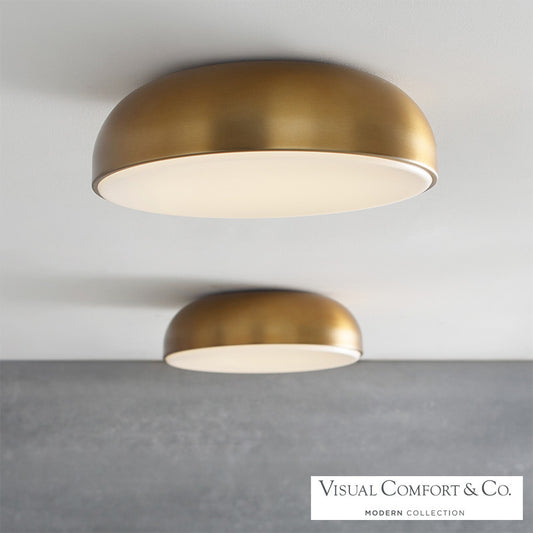 Visual Comfort Modern Kosa LED Flush Mount 277V Brass, Aged Brass