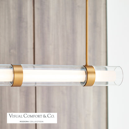 Visual Comfort Modern Wit Linear Chandelier Brass, Aged Brass
