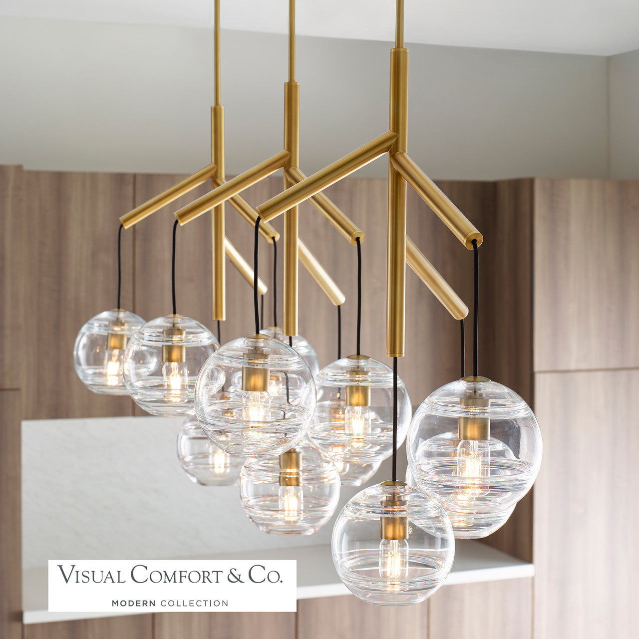 Visual Comfort Modern Sedona Triple Chandelier Nickel, Satin Nickel