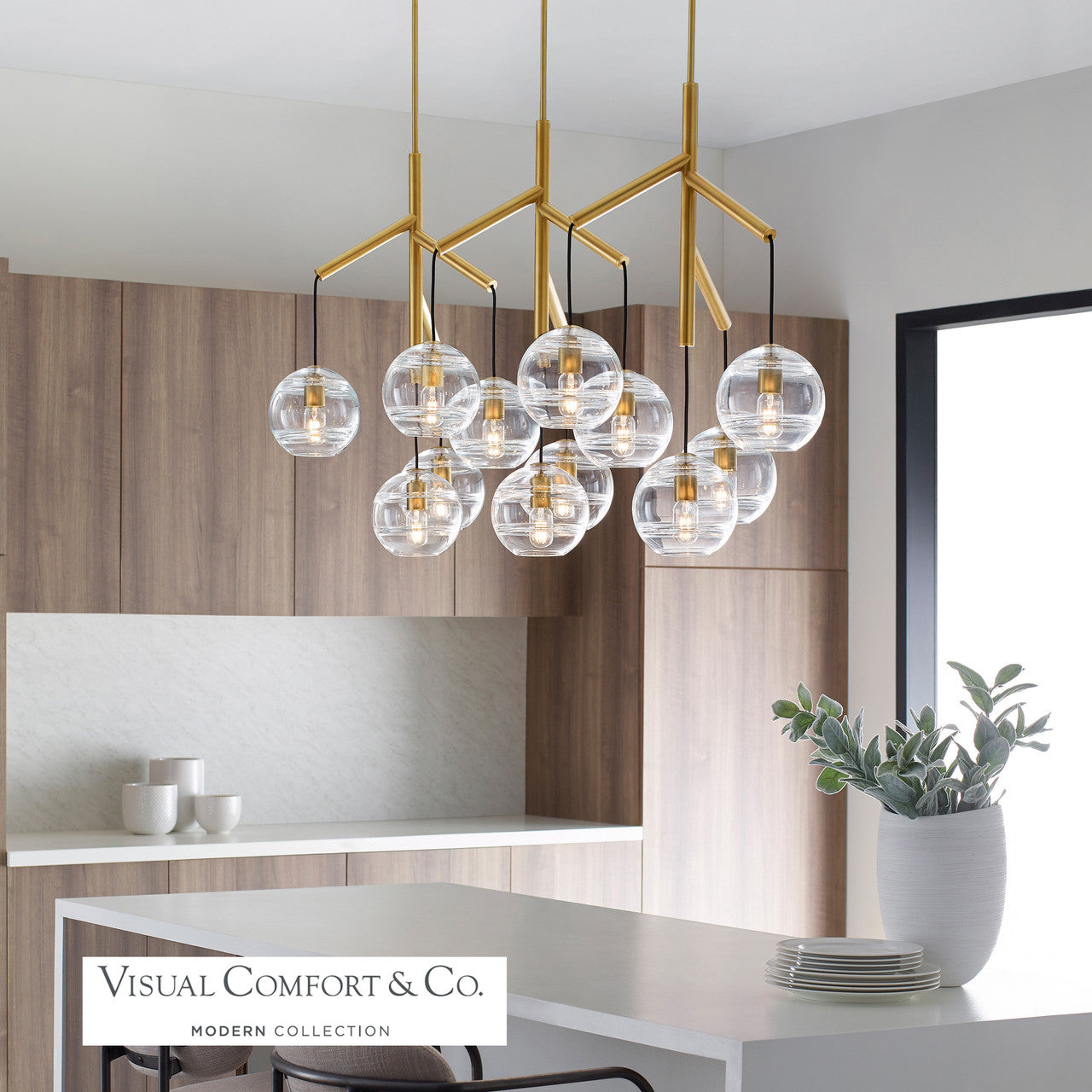 Visual Comfort Modern Sedona Triple Chandelier Nickel, Satin Nickel