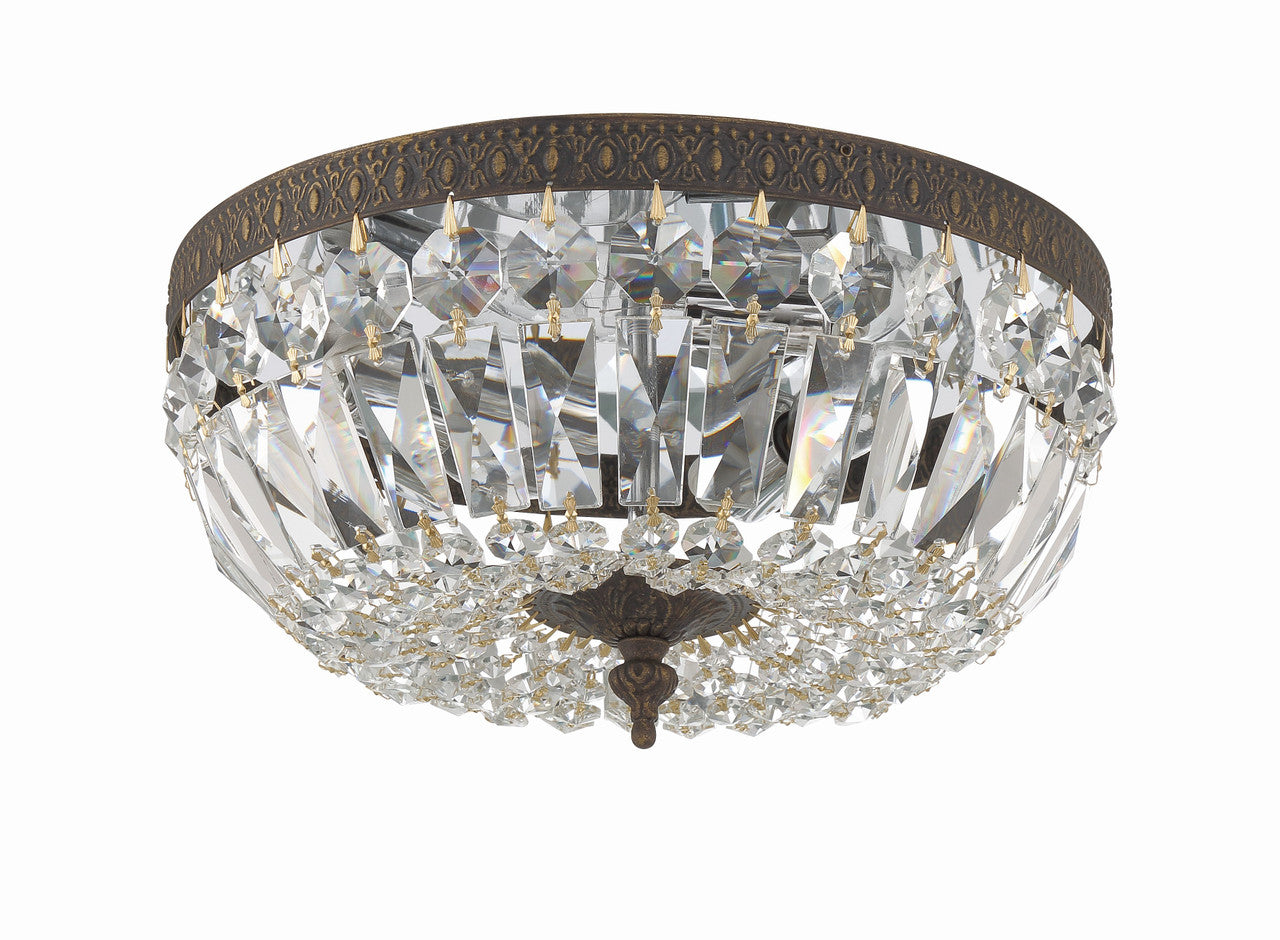 Ceiling Mount 3 Light Flush Mount - English Bronze, Hand Cut Crystal 6.5"H, Crystorama (712-EB-CL-MWP 26N2Z)