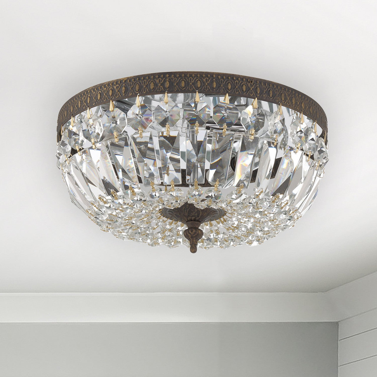 Ceiling Mount 3 Light Flush Mount - English Bronze, Swarovski Spectra Crystal 6.5"H, Crystorama (712-EB-CL-SAQ 26N3Z)