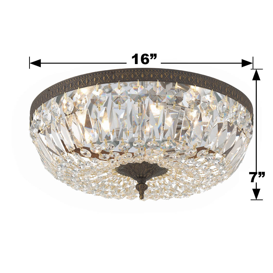 Ceiling Mount 3 Light Flush Mount - English Bronze, Hand Cut Crystal, Crystorama (716-EB-CL-MWP 2GVZD)