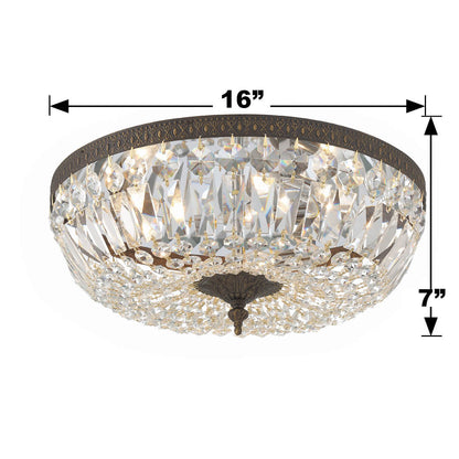 Ceiling Mount 3 Light Flush Mount - English Bronze, Hand Cut Crystal, Crystorama (716-EB-CL-MWP 2GVZD)
