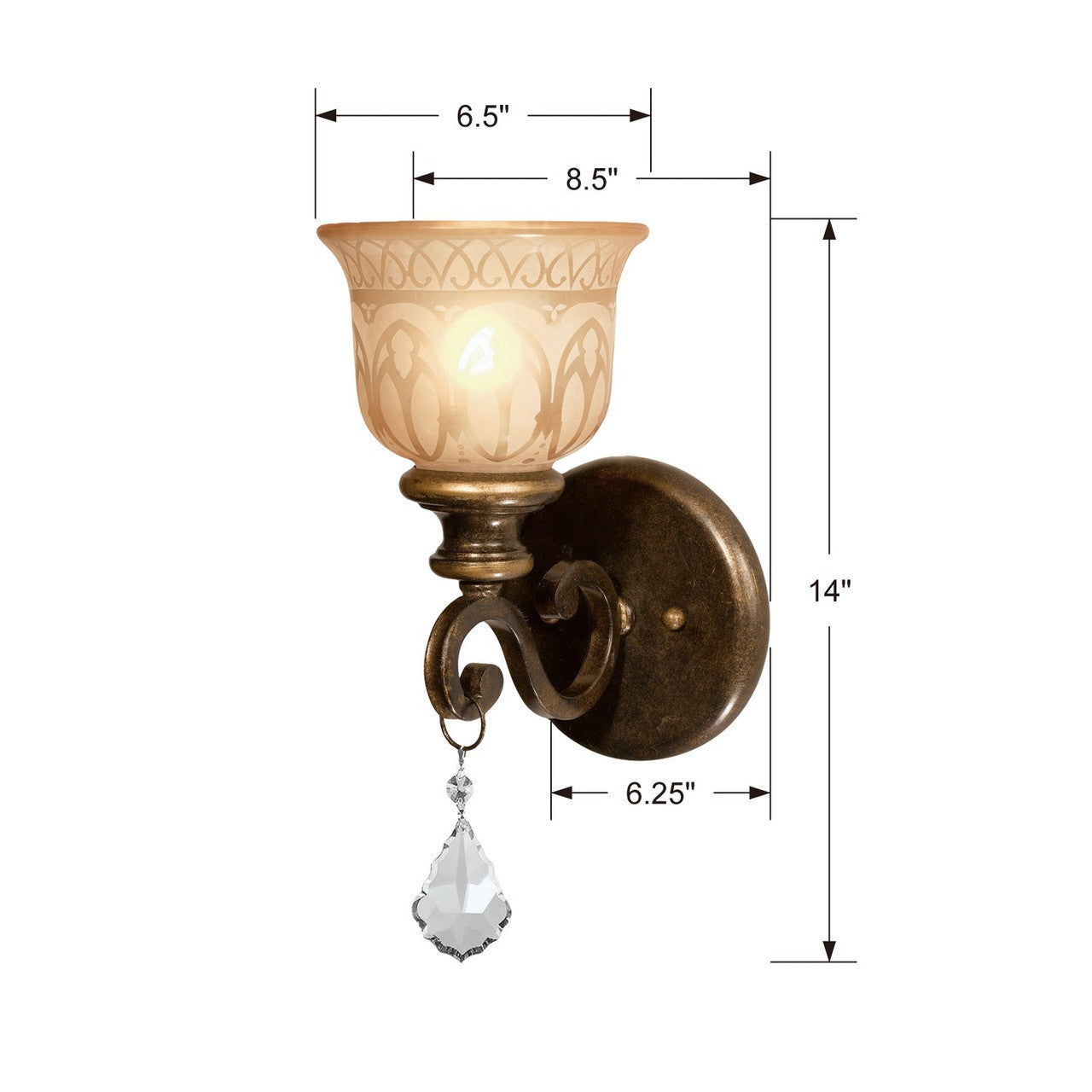 Crystorama Norwalk 1 Light Wall Sconce Bronze Umber
