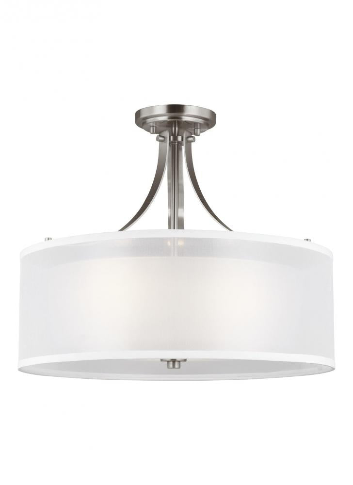 Generation Lighting Elmwood Park Three Light Semi-Flush Mount Brushed Nickel