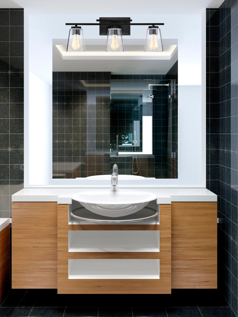 Calhoun Bath Vanity Light, 3-Light, Black, Glass Shade, 24"W, Savoy House (8-1020-3-BK 1N3VK)