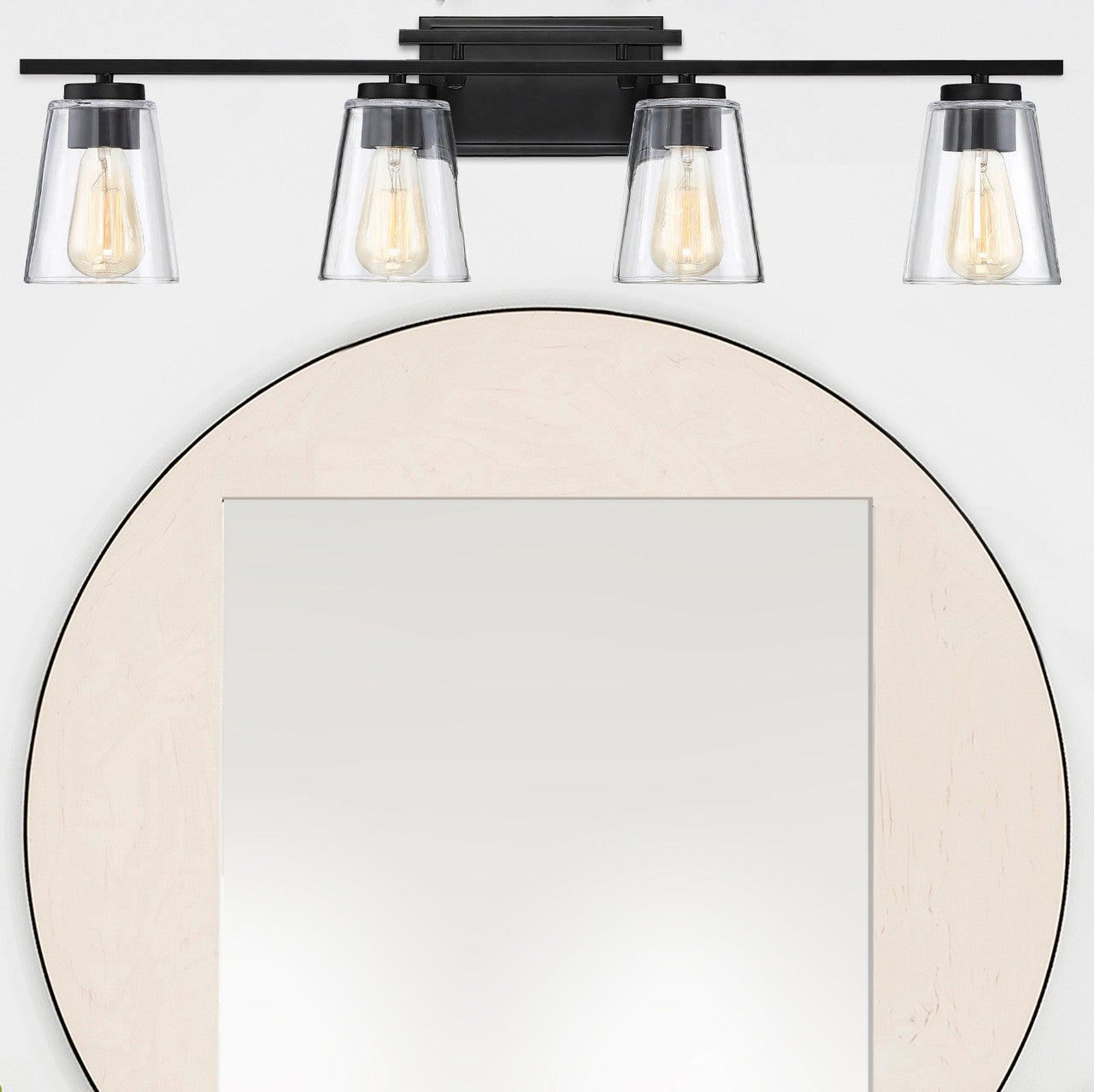 Calhoun Bath Vanity Light, 4-Light, Black, Glass Shade, 32"W, Savoy House (8-1020-4-BK 1N3VL)