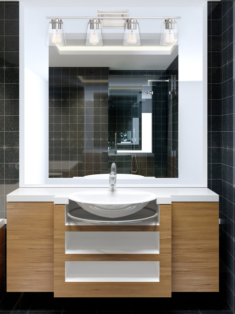 Calhoun Bath Vanity Light, 4-Light, Satin Nickel, Glass Shade, 32"W, Savoy House (8-1020-4-SN 1QZLQ)