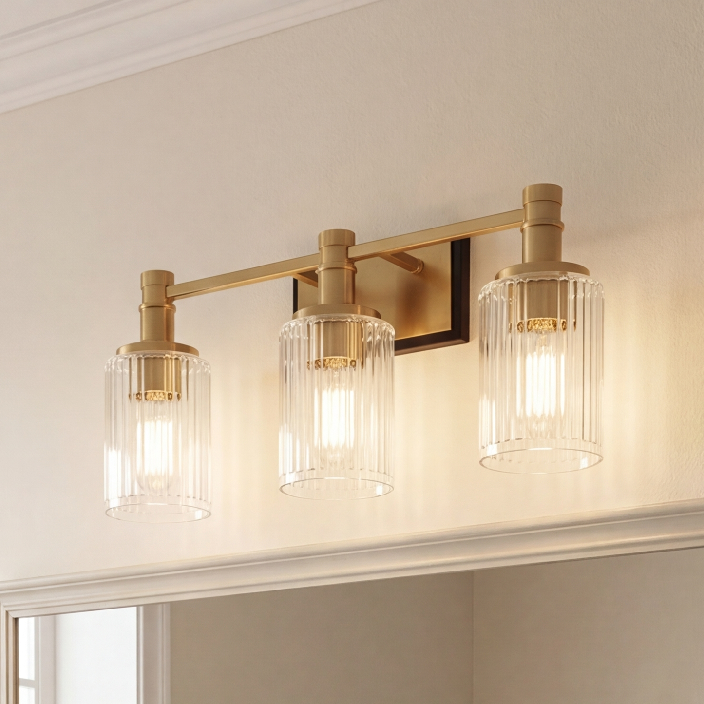 Concord 3-Light Bathroom Vanity Light in Matte Black with Warm Brass