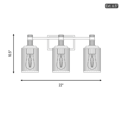 Concord 3-Light Bathroom Vanity Light in Matte Black with Warm Brass