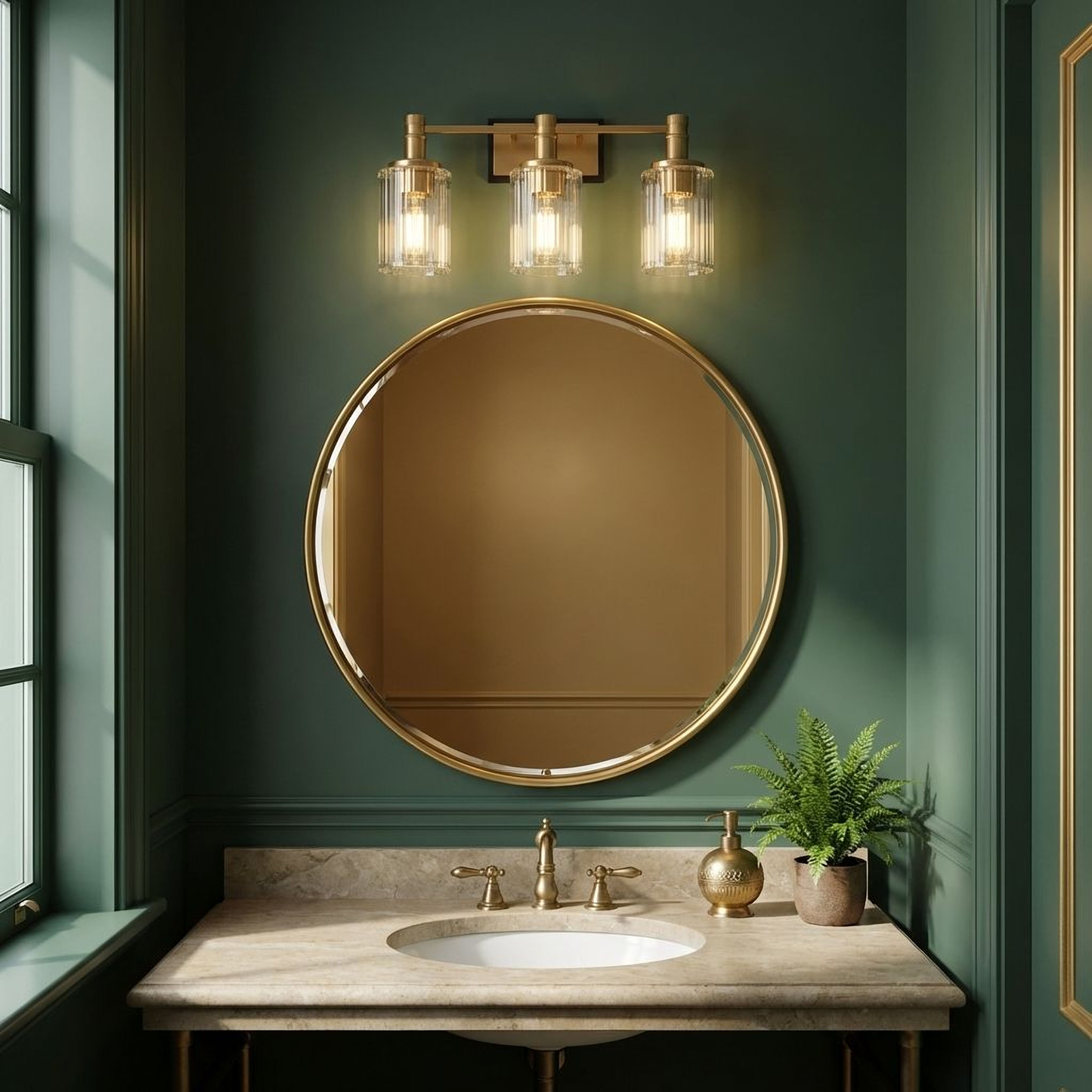 Concord 3-Light Bathroom Vanity Light in Matte Black with Warm Brass