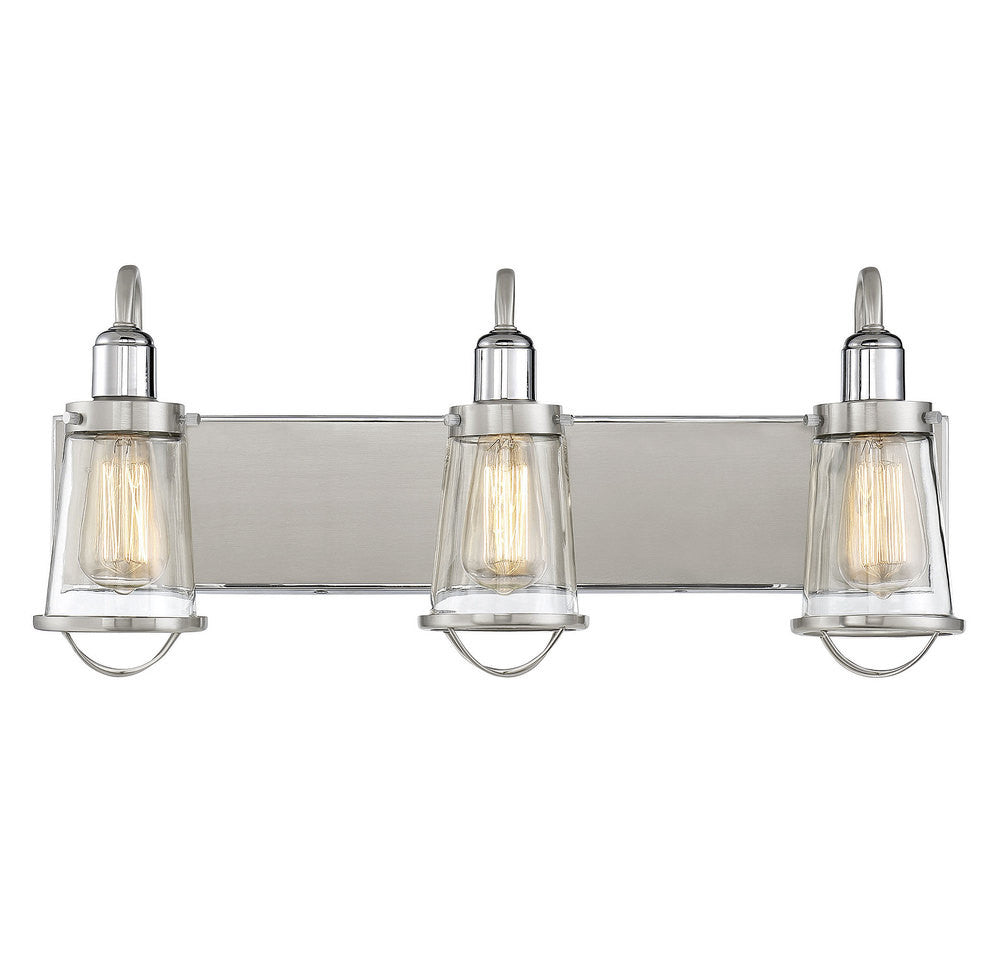 Savoy House Lansing 3-Light Bath Vanity Satin Nickel with Polished Nickel Accents