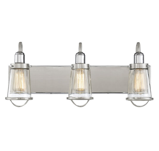 Savoy House Lansing 3-Light Bath Vanity Satin Nickel with Polished Nickel Accents