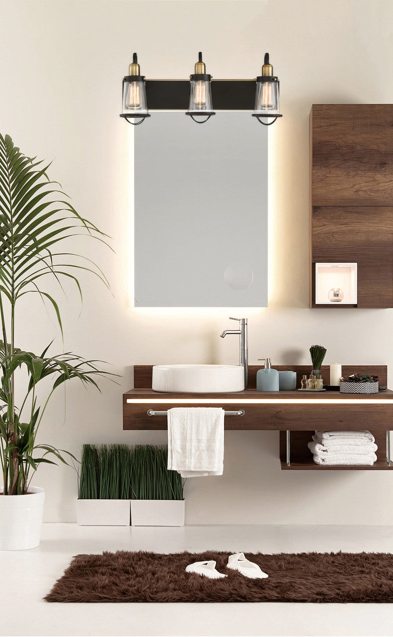 Lansing Bath Vanity Light, 3-Light, English Bronze and Warm Brass, Glass Shade, 24"W, Savoy House (8-1780-3-79 1MZXE)