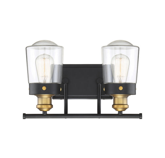 Savoy House Macauley 2-Light Bath Vanity Vintage Black with Warm Brass