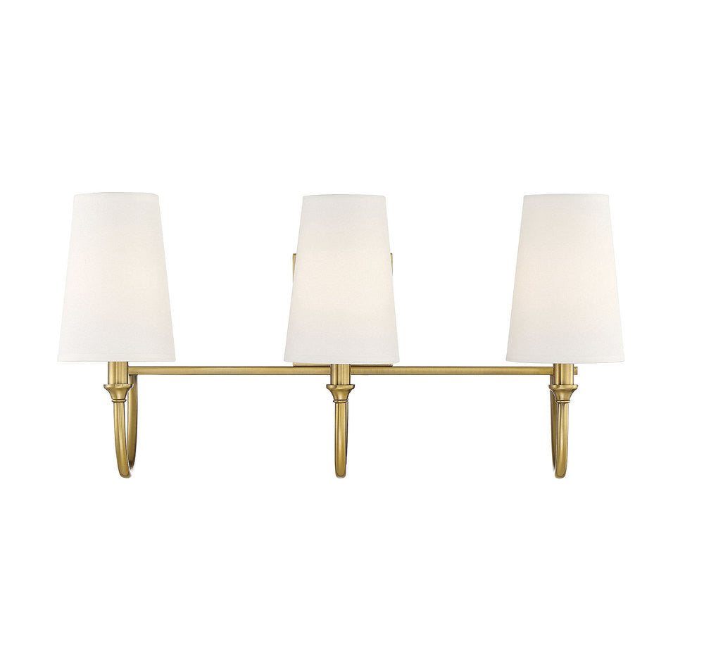 Cameron Bath Vanity Light, 3-Light, Warm Brass, White Fabric Shade, 24"W Savoy House (8-2542-3-322 1R0LL)