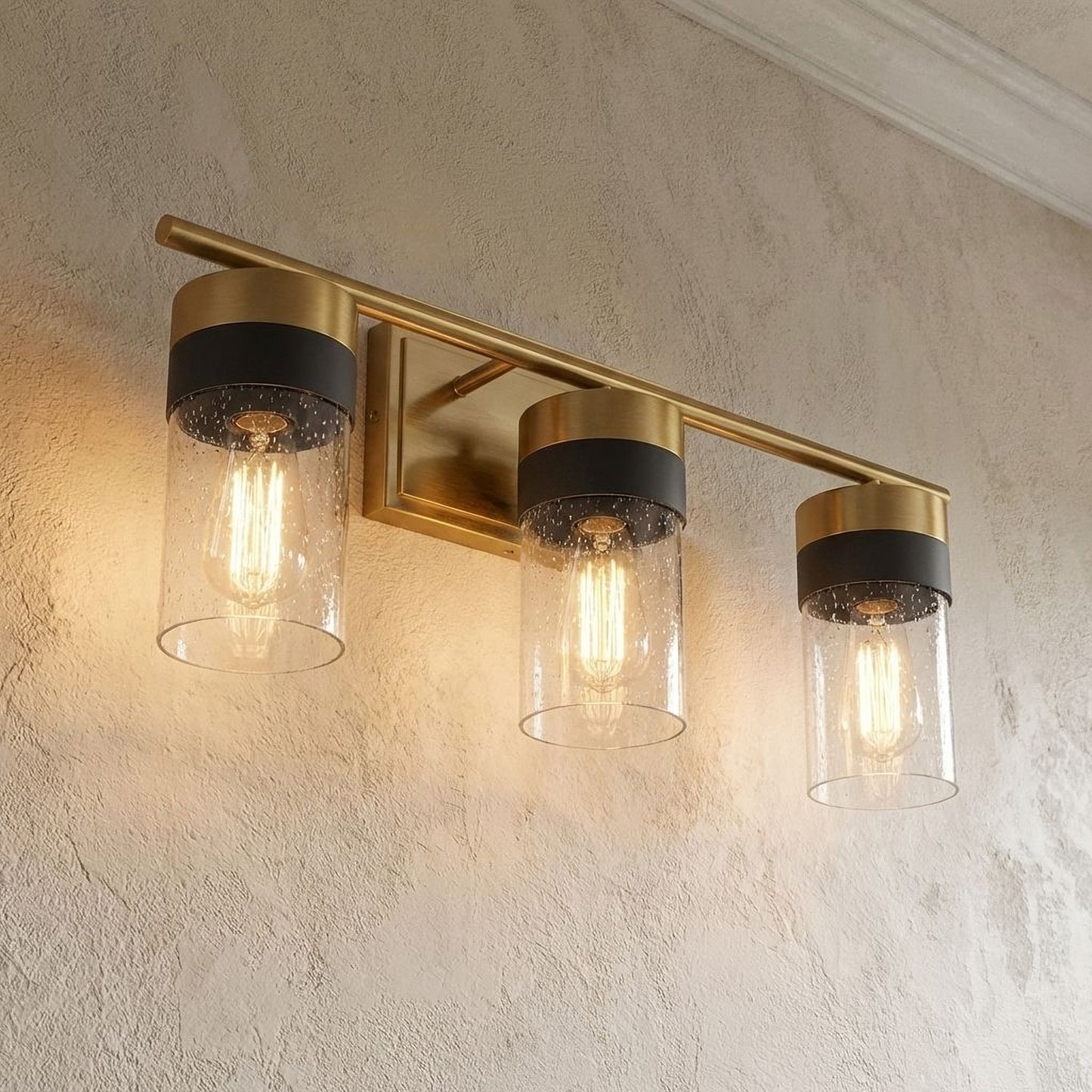 Brickell 3-Light Bathroom Vanity Light in Warm Brass and Black
