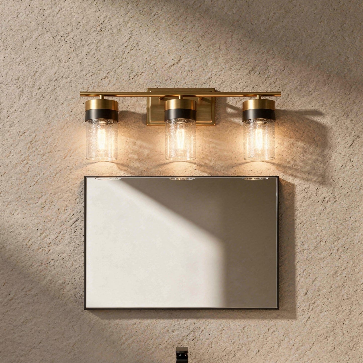 Brickell 3-Light Bathroom Vanity Light in Warm Brass and Black