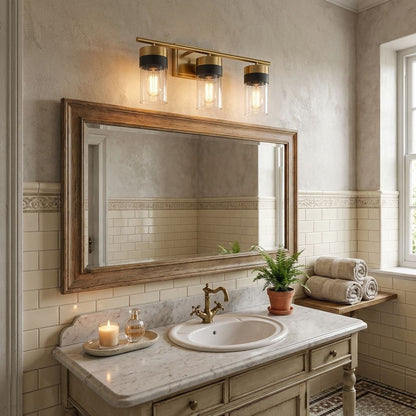 Brickell 3-Light Bathroom Vanity Light in Warm Brass and Black