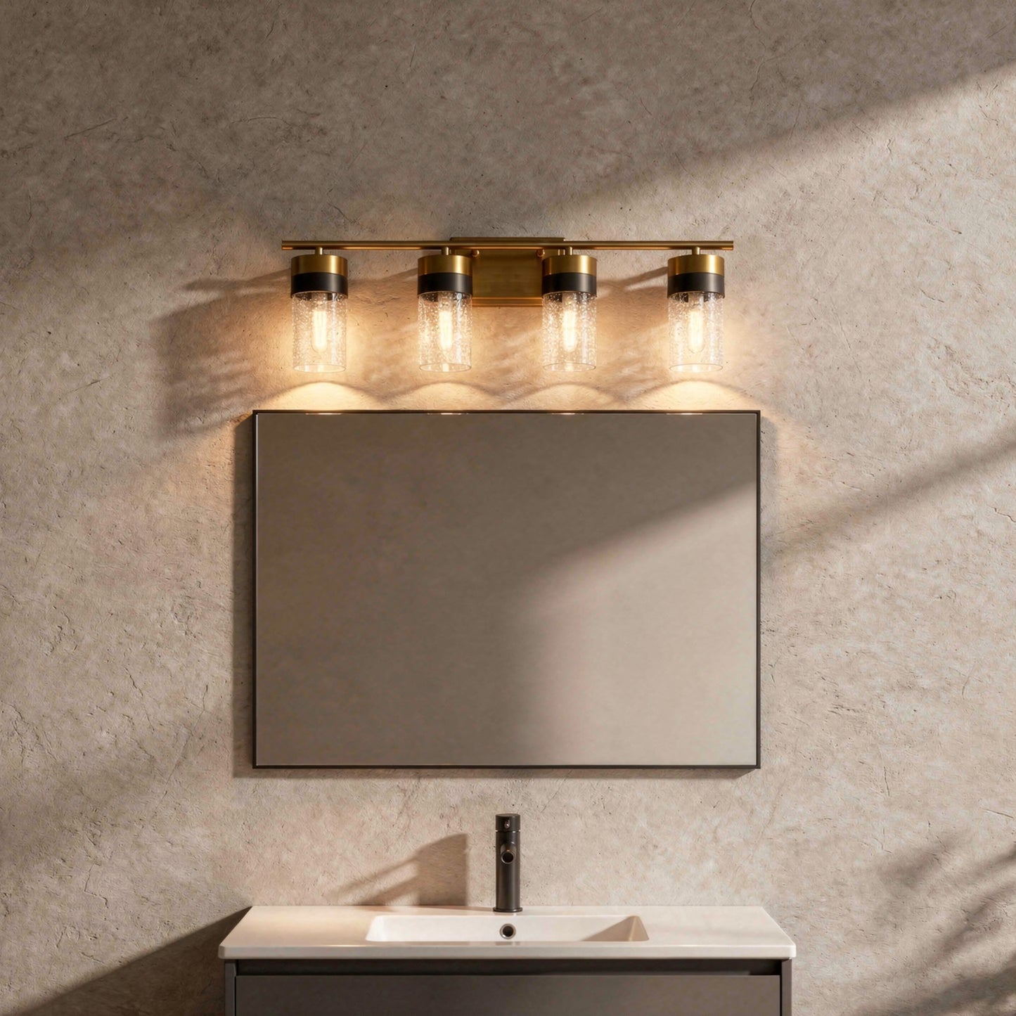 Brickell 4-Light Bathroom Vanity Light in Warm Brass and Black