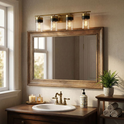 Brickell 4-Light Bathroom Vanity Light in Warm Brass and Black