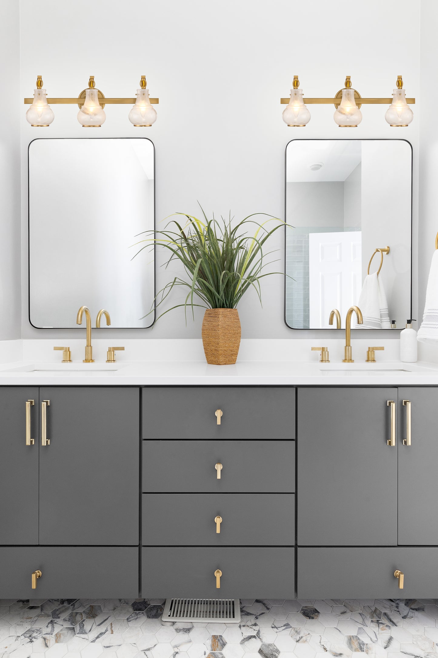 Adams 3-Light Bathroom Vanity Light in Warm Brass