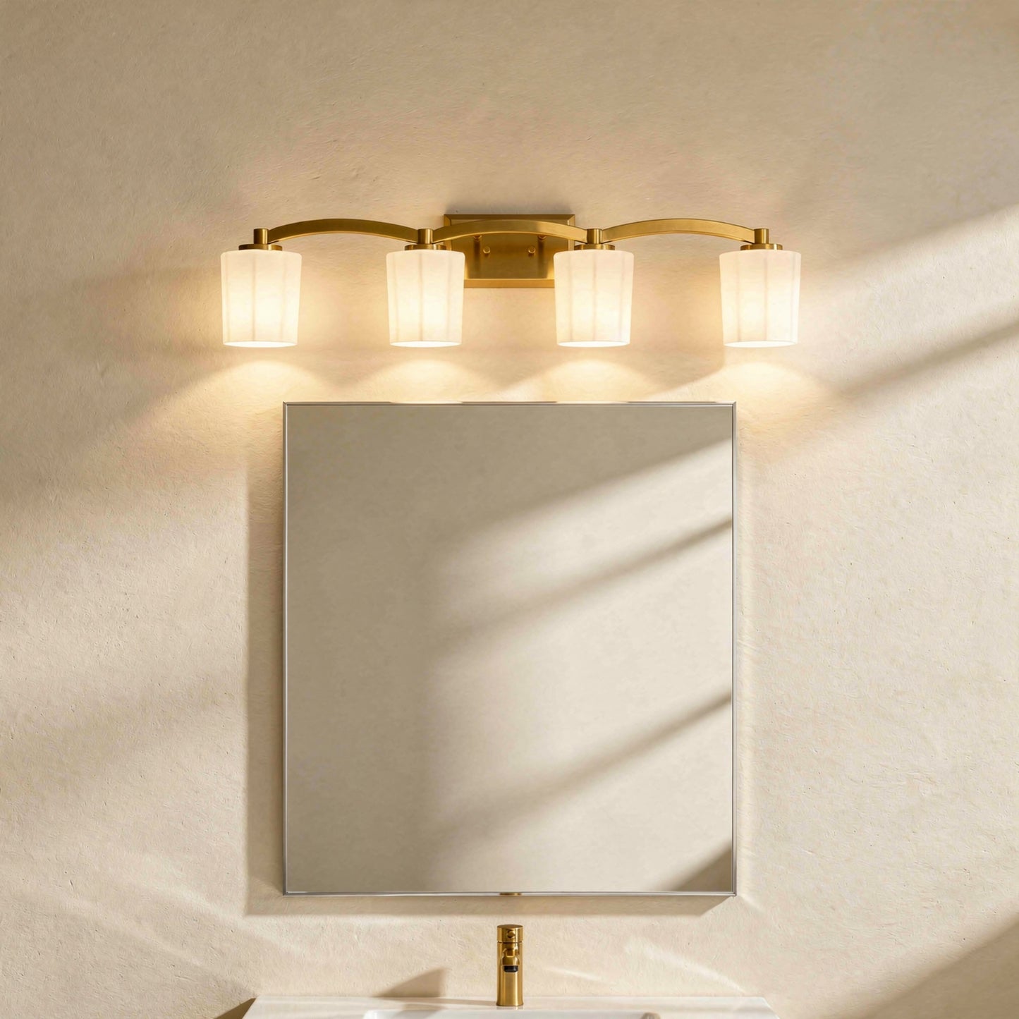 Whitney 4-Light Bathroom Vanity Light in Warm Brass