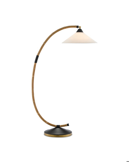 Currey and Company Lisbon Floor Lamp Natural, Satin Black, Brass