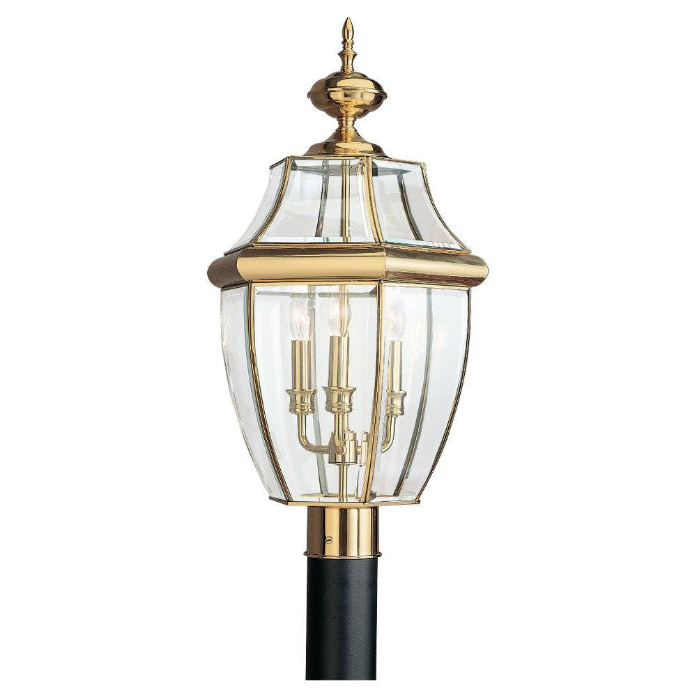 Generation Lighting Lancaster Three Light Outdoor Post Lantern Polished Brass