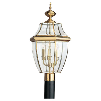Generation Lighting Lancaster Three Light Outdoor Post Lantern Polished Brass