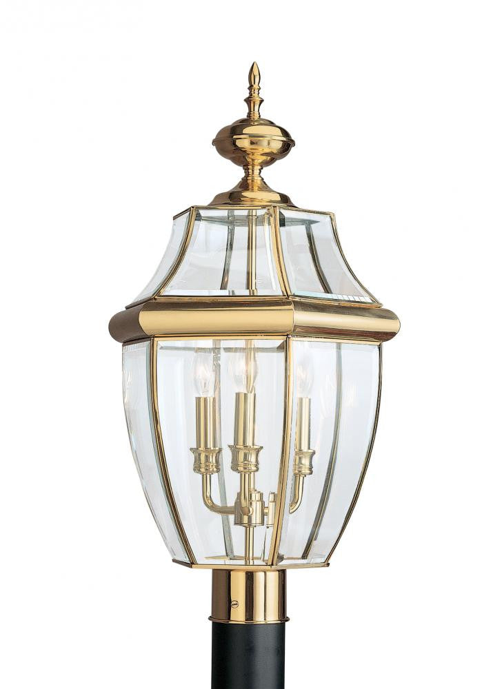 Generation Lighting Lancaster Three Light Outdoor Post Lantern Polished Brass