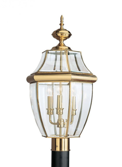Generation Lighting Lancaster Three Light Outdoor Post Lantern Polished Brass