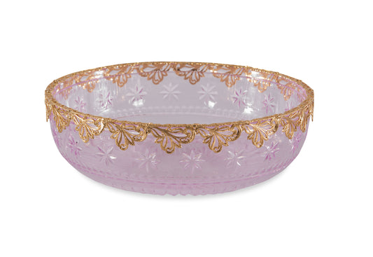 Maitland-Smith Pink Carved Crystal Bowl