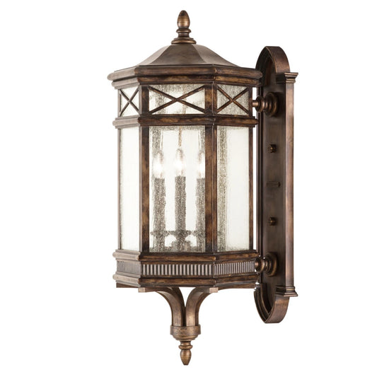 Holland Park Outdoor Wall Mount, Hand-Cast Seedy Glass, 3-Light, Antique Bronze, 34"H