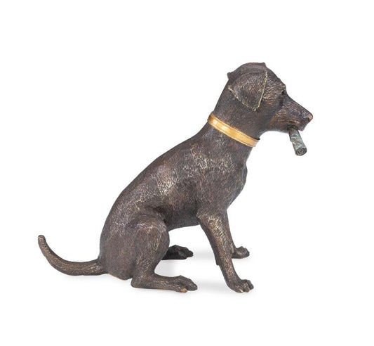 Maitland-Smith Labrador Smoking A Cigar Sculpture Solid cast brass
