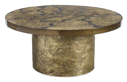 Maitland-Smith Flow Round Base Cocktail Table Antique Brass