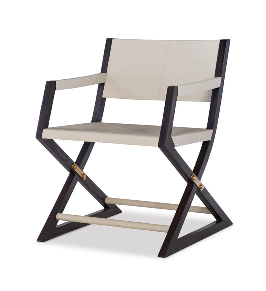 Maitland-Smith Jude Desk Chair Light Grey Leather and Black Walnut