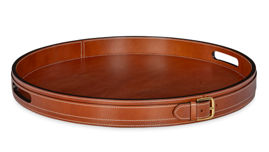 Maitland-Smith Leather Buckle Tray in Brass