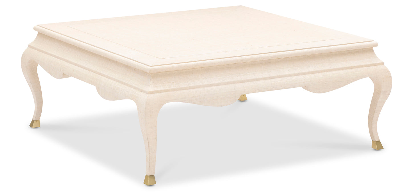 Maitland-Smith Valenciennes Raffia Cocktail Table in Brass