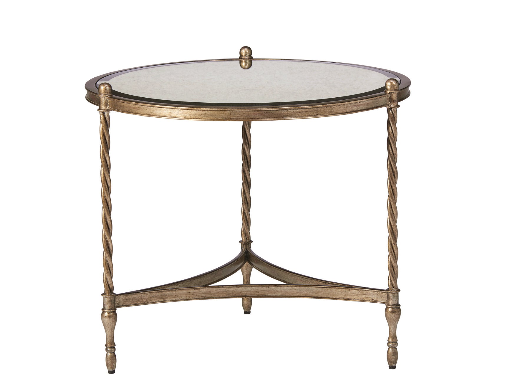 Maitland-Smith Majorca Side Table Burnished Champagne Silver Leaf, Antique Mi
