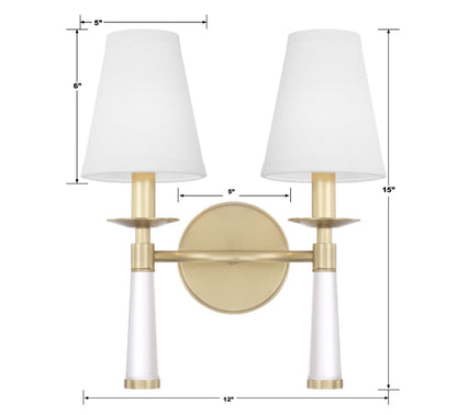 Baxter 2 Light Wall Sconce - Aged Brass 15"H, Crystorama (8862-AG 2KVNW)