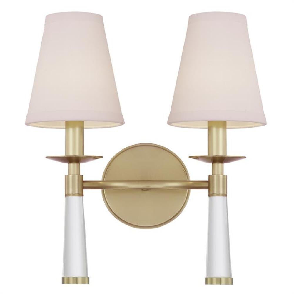 Baxter 2 Light Wall Sconce - Aged Brass 15"H, Crystorama (8862-AG 2KVNW)