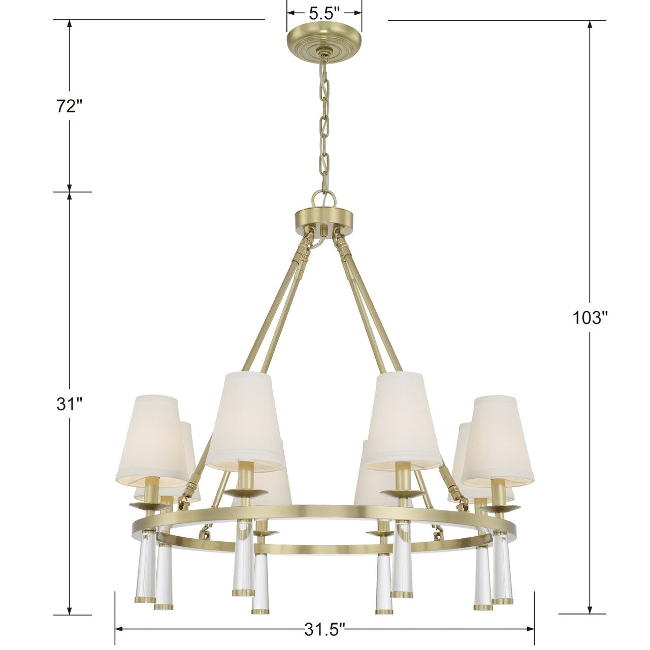 Baxter Chandelier - Aged Brass 31"H, Crystorama (8867-AG 2KVNY)