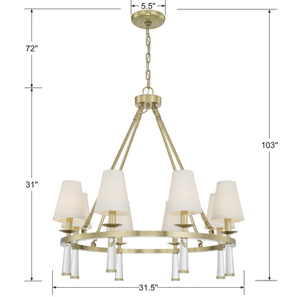 Baxter Chandelier - Aged Brass 31"H, Crystorama (8867-AG 2KVNY)