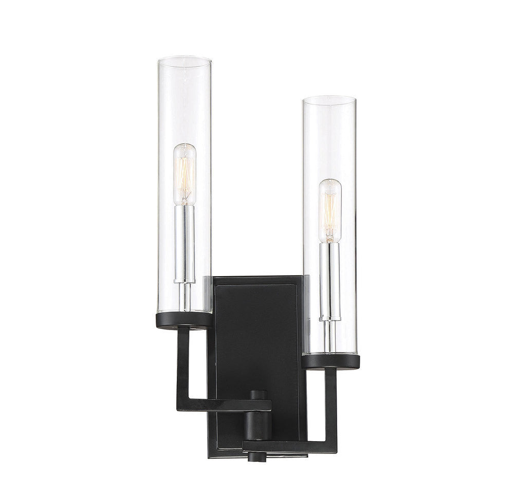 Savoy House Folsom 2-Light Adjustable Wall Sconce Matte Black with Polished Chrome Accents