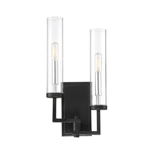 Savoy House Folsom 2-Light Adjustable Wall Sconce Matte Black with Polished Chrome Accents