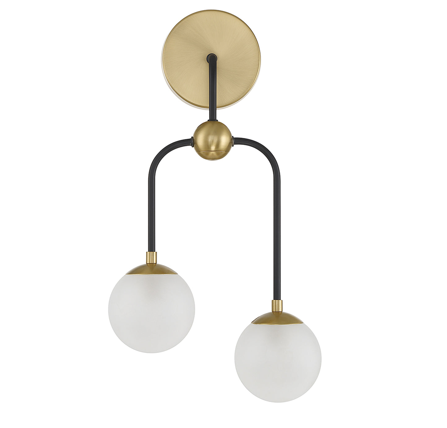 Couplet 2-Light Wall Sconce in Matte Black with Warm Brass Accents