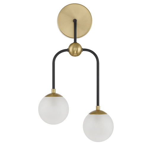 Couplet 2-Light Wall Sconce in Matte Black with Warm Brass Accents