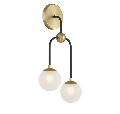 Couplet 2-Light Wall Sconce in Matte Black with Warm Brass Accents